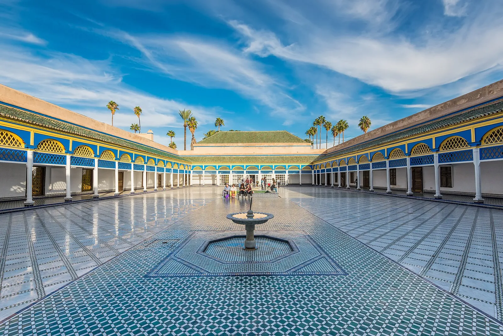 Sunny tiled courtyard of the Bahia Palace