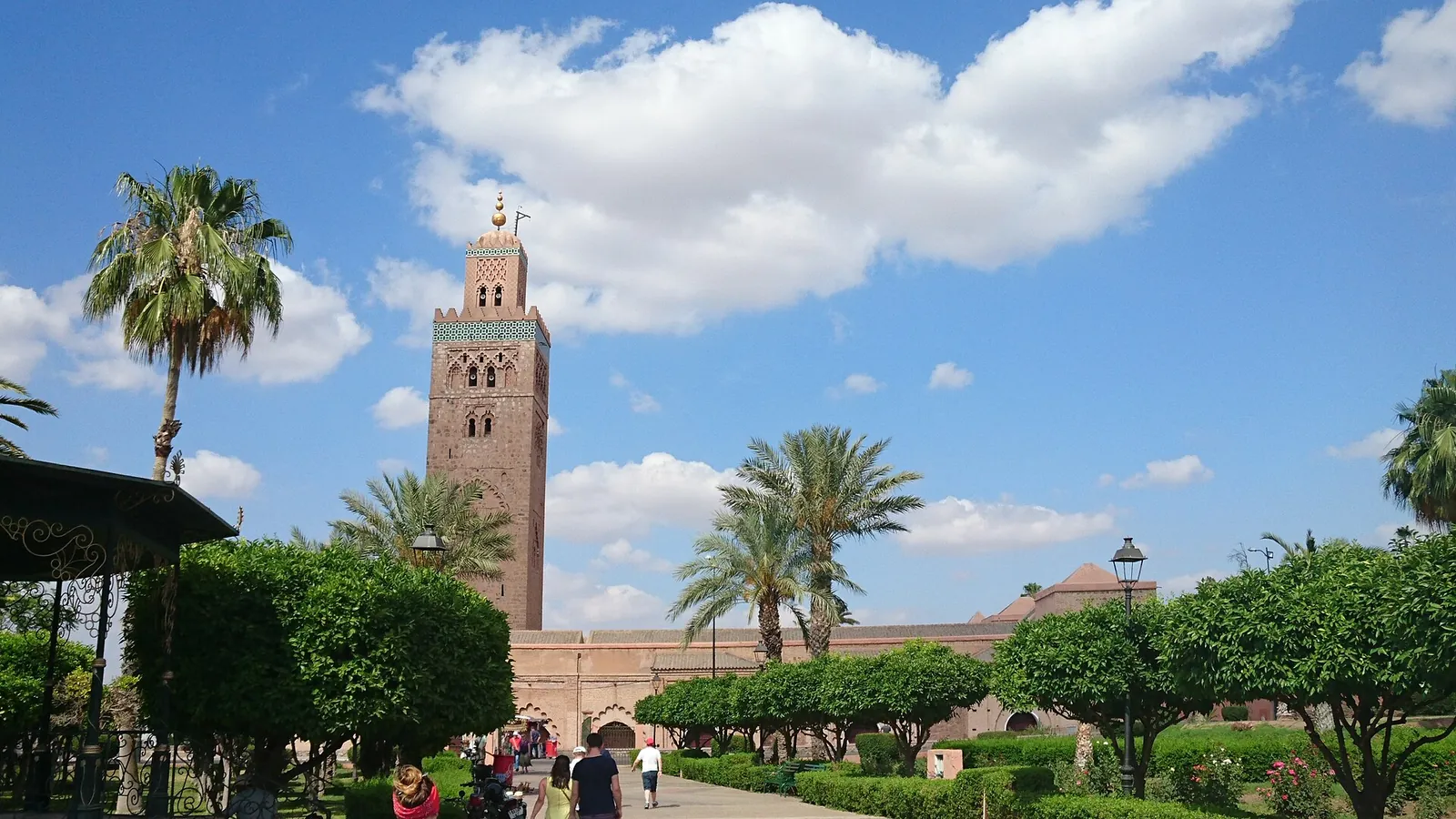 The Koutoubia minaret rising above palms in Marrakech