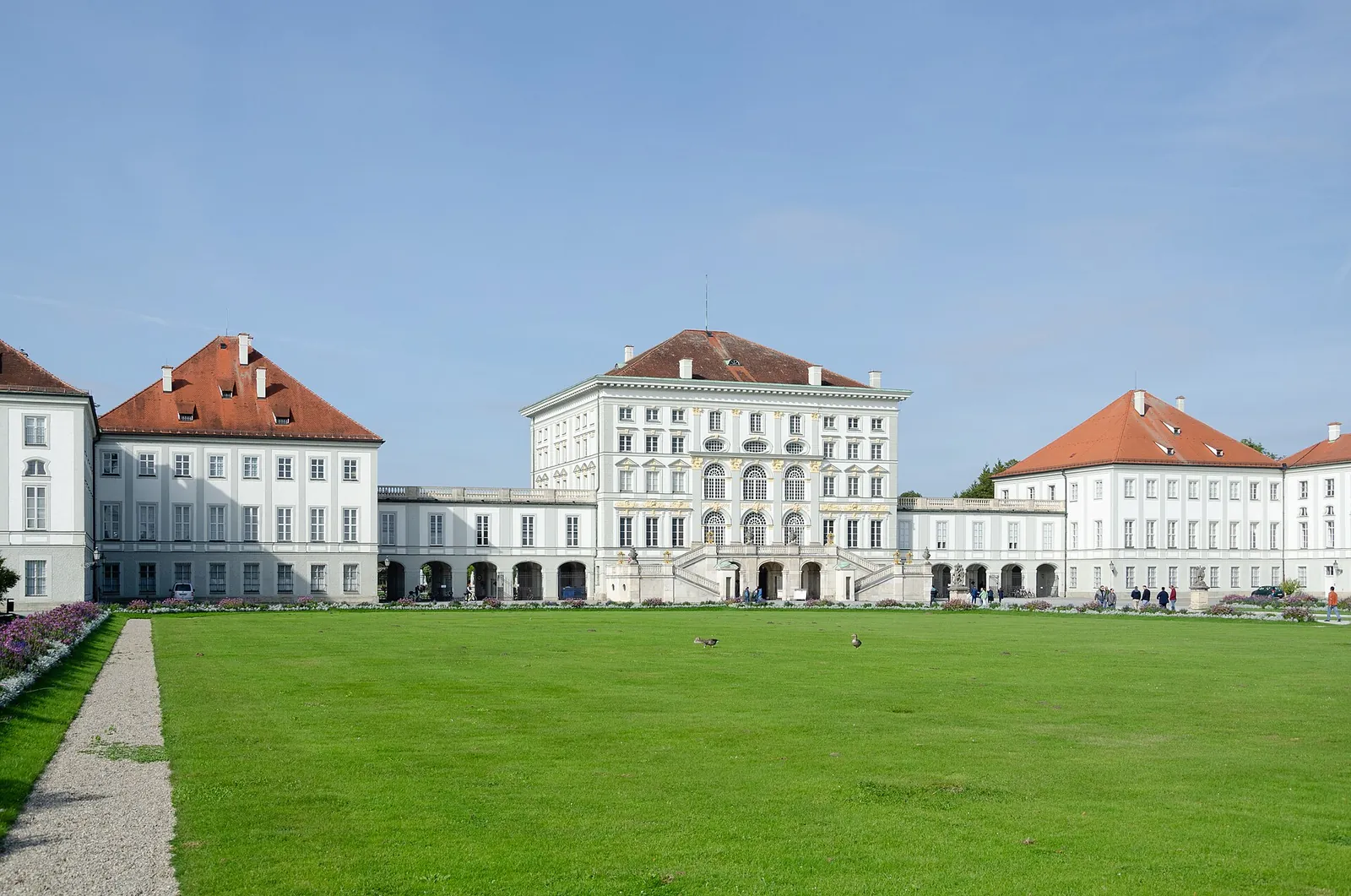 Nymphenburg Palace across its sunny front lawn