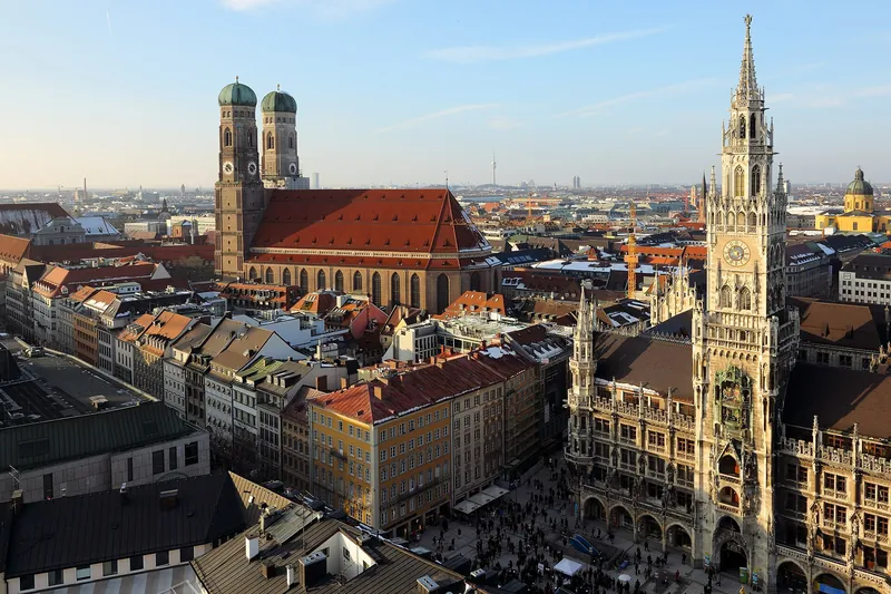 Munich's old town with the Frauenkirche and New Town Hall