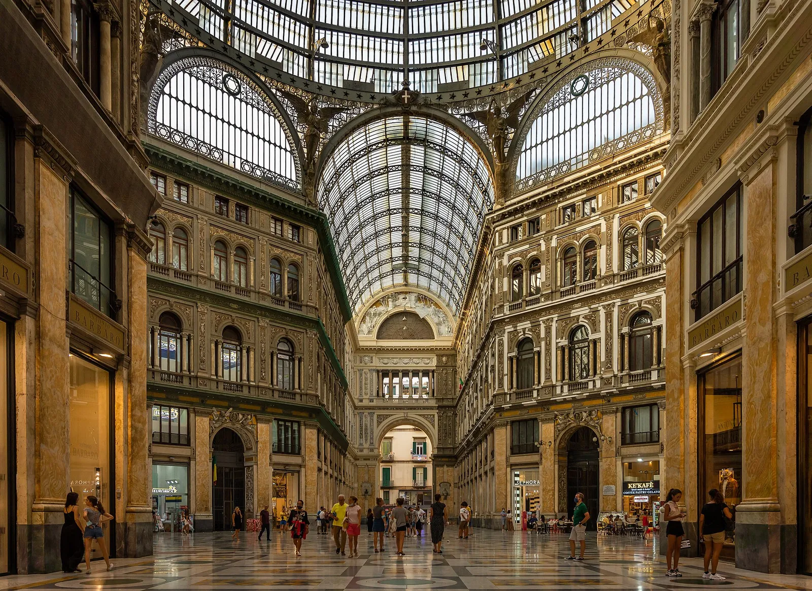 The glass-roofed Galleria Umberto I in Naples