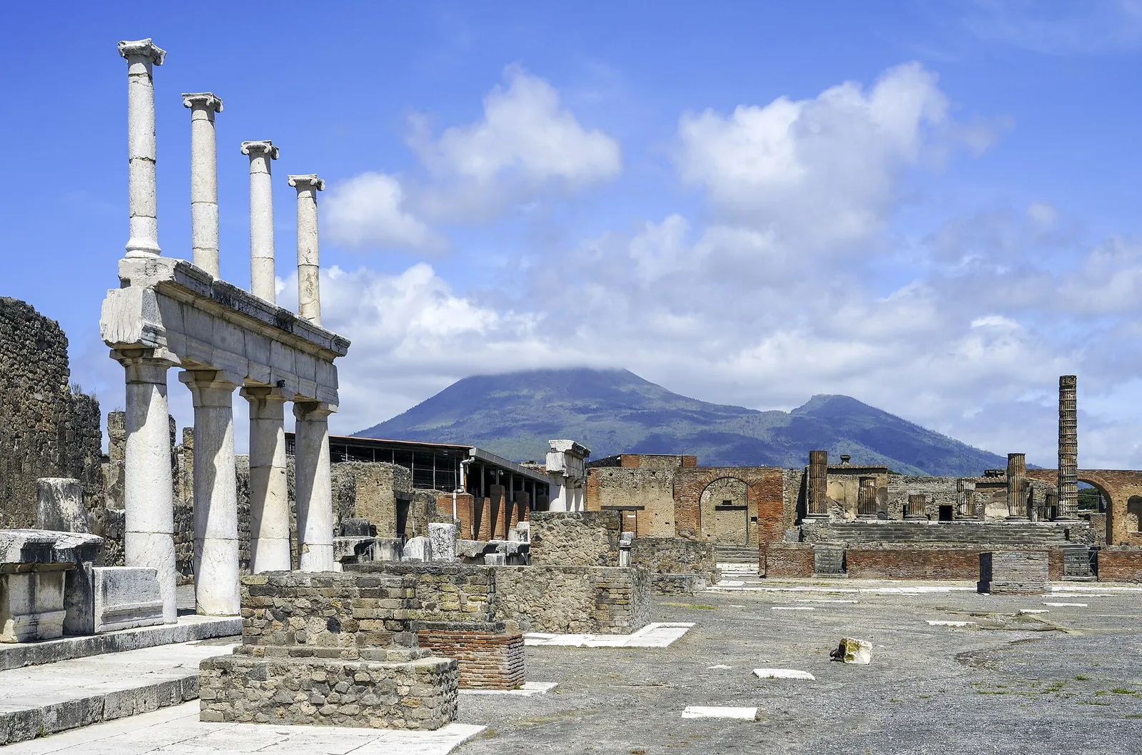 Pompeii's Forum with Mount Vesuvius behind