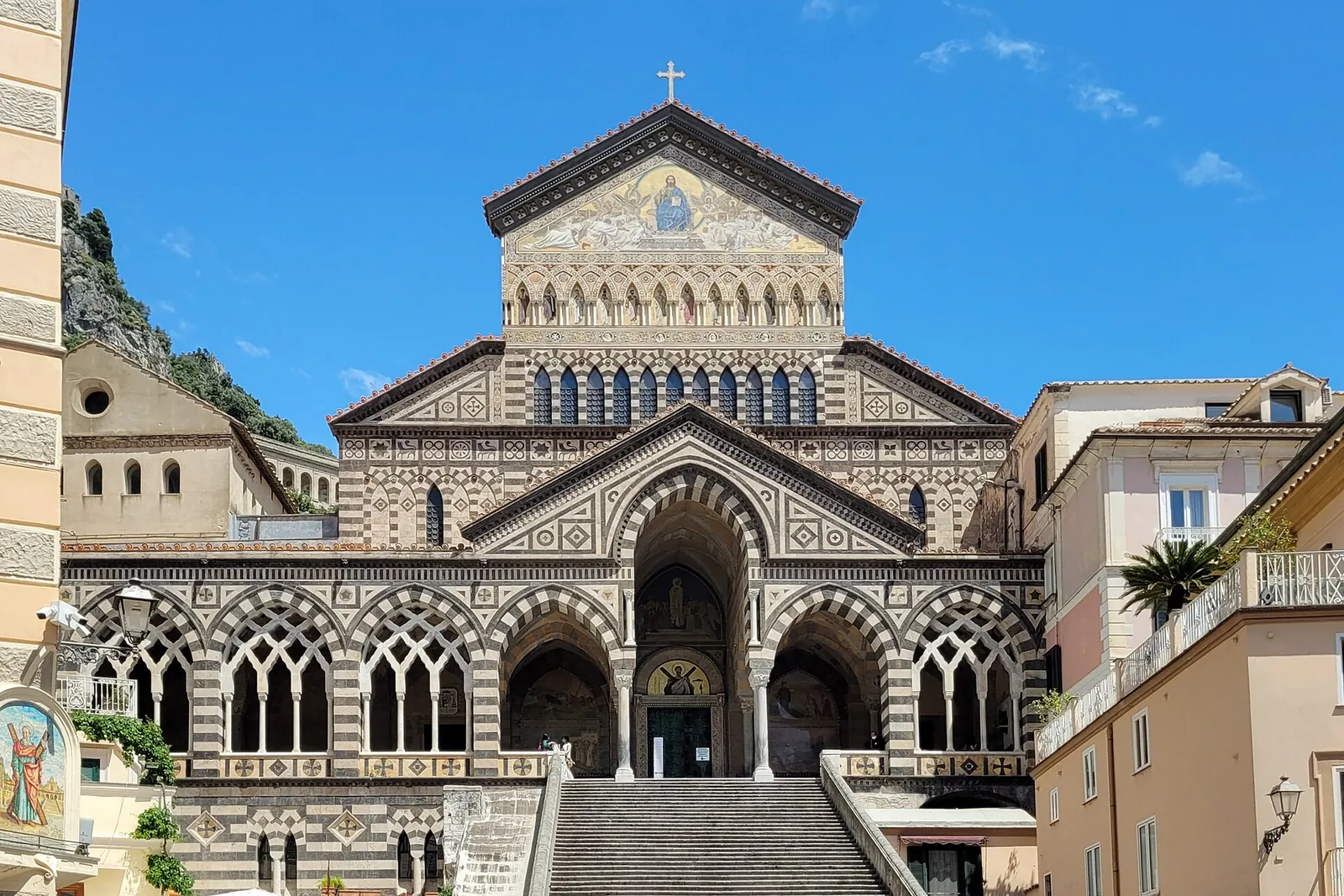 The striped facade of Amalfi's Cathedral of Sant'Andrea