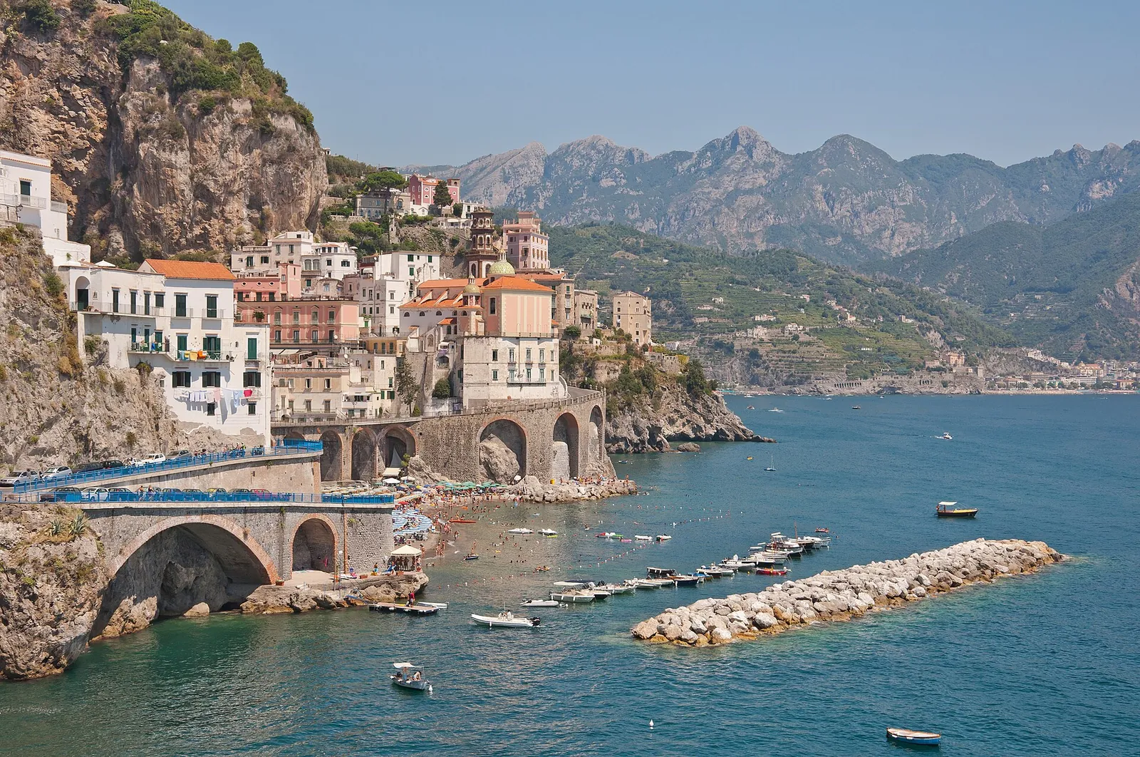 Atrani's houses by the sea on the Amalfi Coast