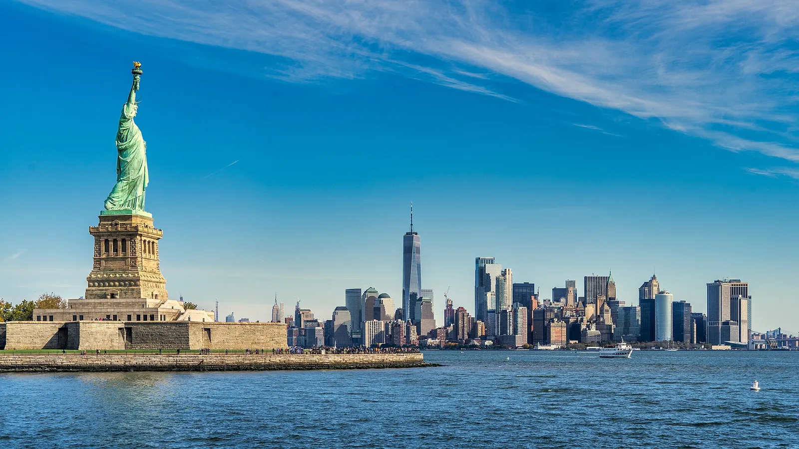 Statue of Liberty with the Manhattan skyline behind