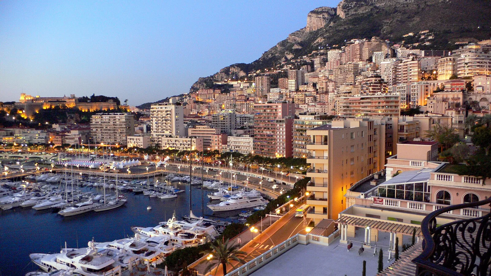 Yachts in Monaco's harbour below the city