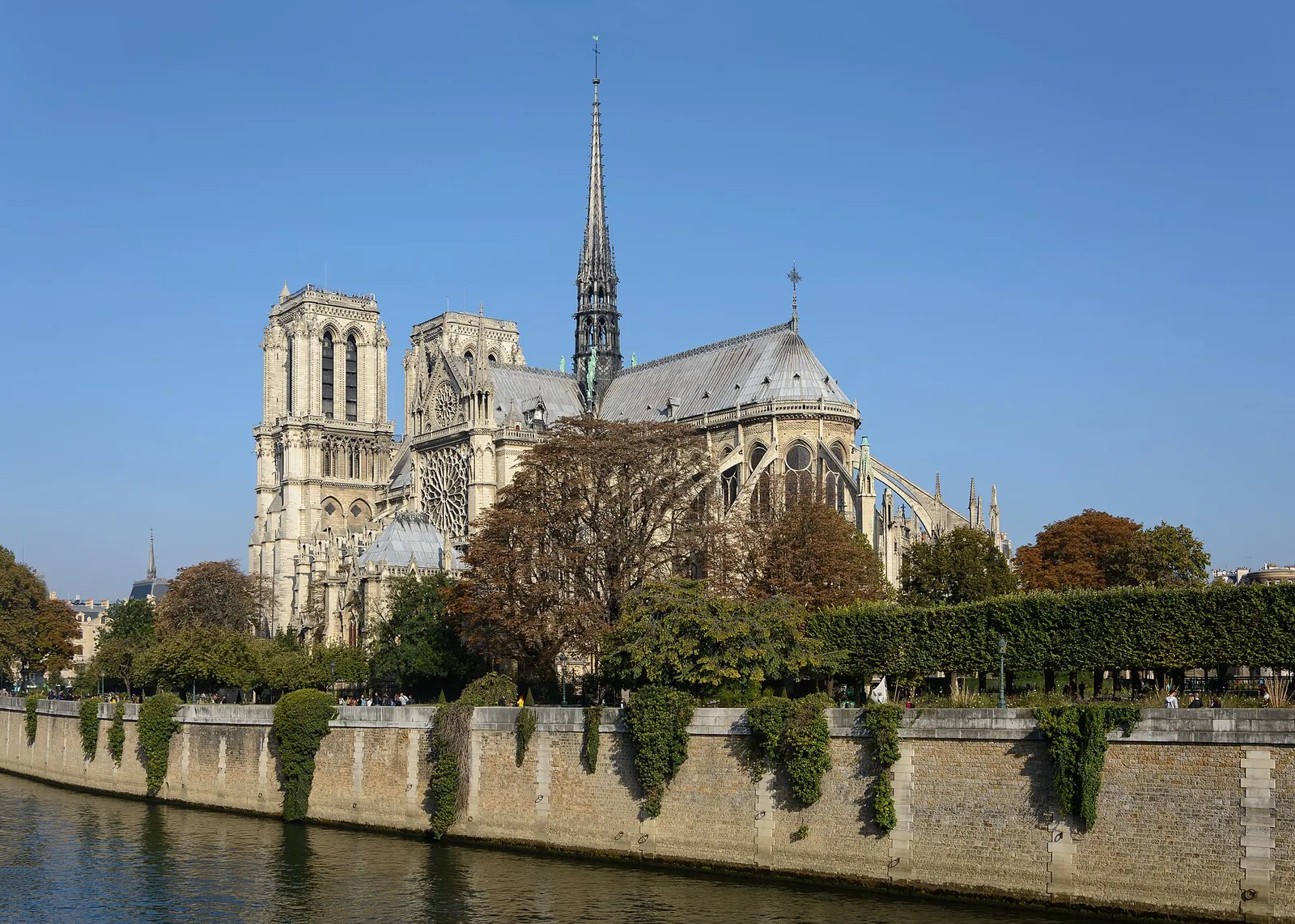 Notre-Dame cathedral above the Seine on a sunny day