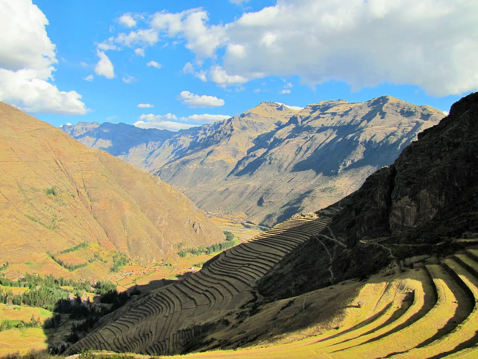 Sweeping Inca terraces above Pisac in the Sacred Valley