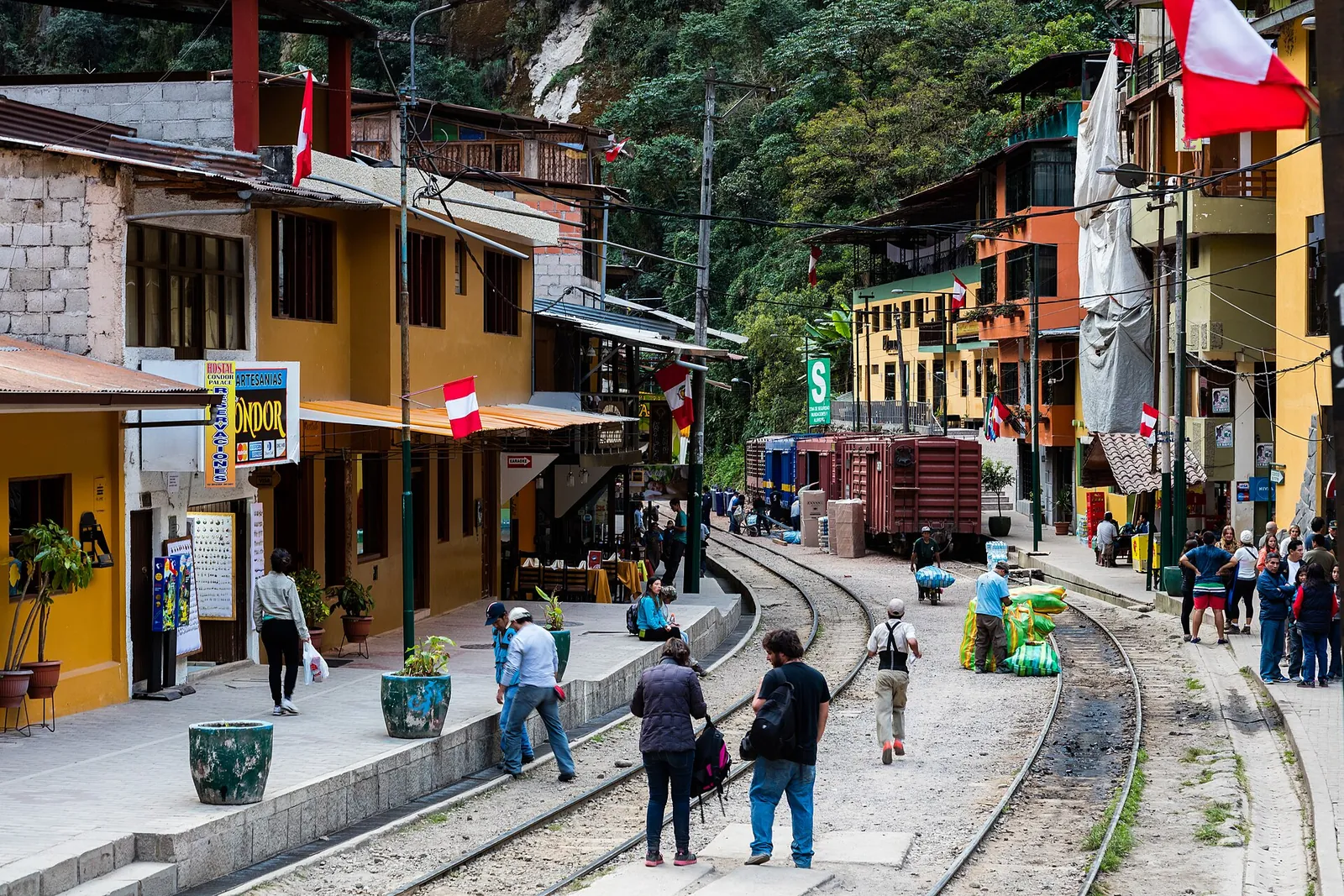 Colourful houses and rail tracks in Aguas Calientes