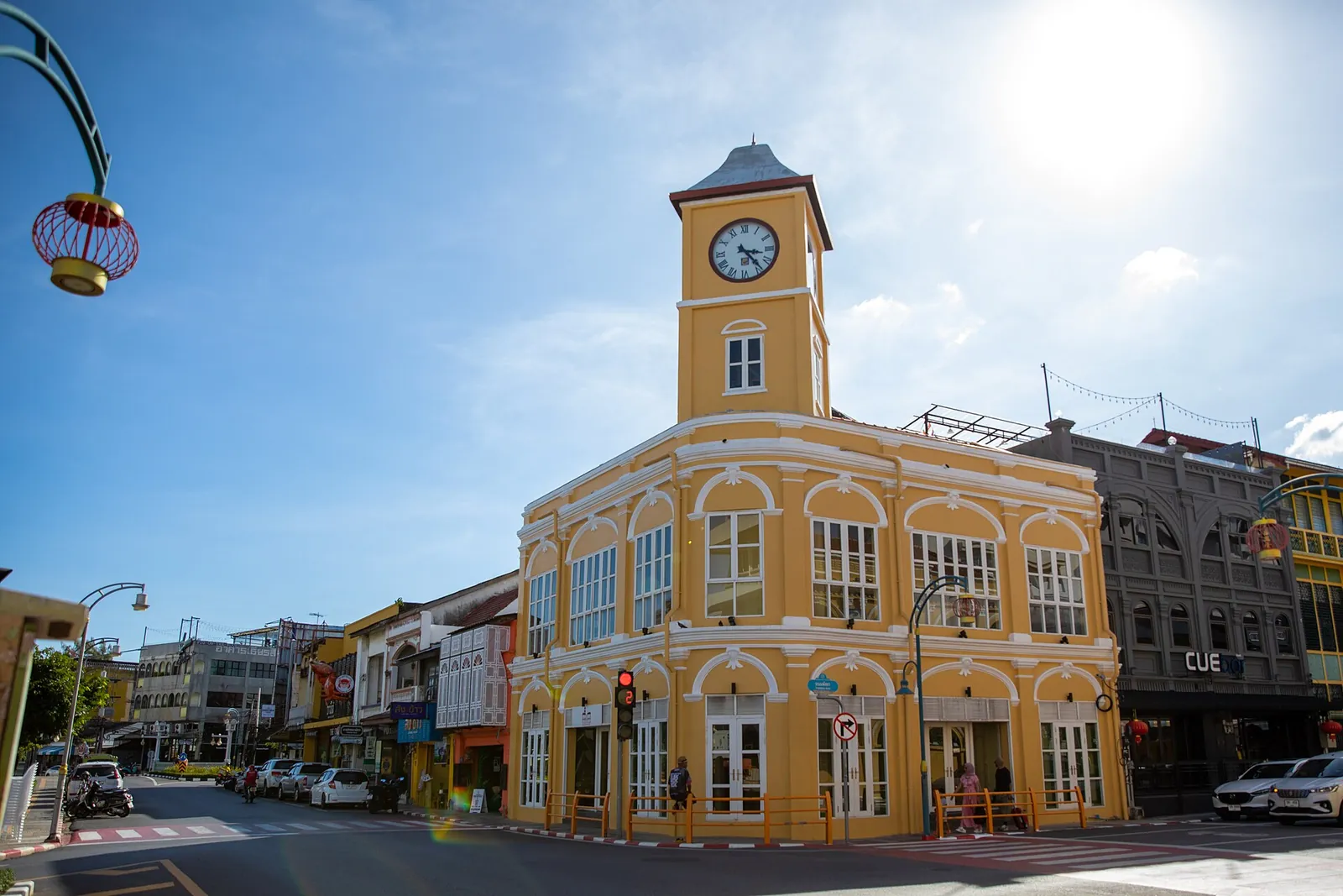 Yellow clock tower building in Old Phuket Town