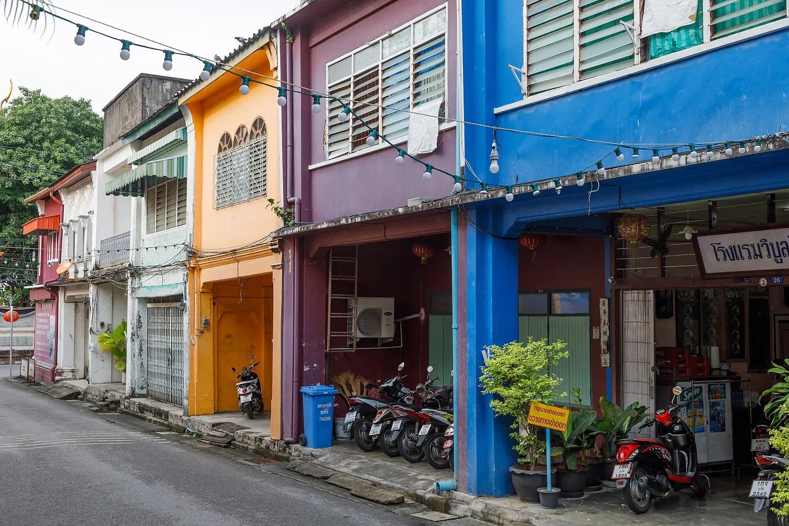 Colourful Sino-Portuguese shophouses on Thalang Road