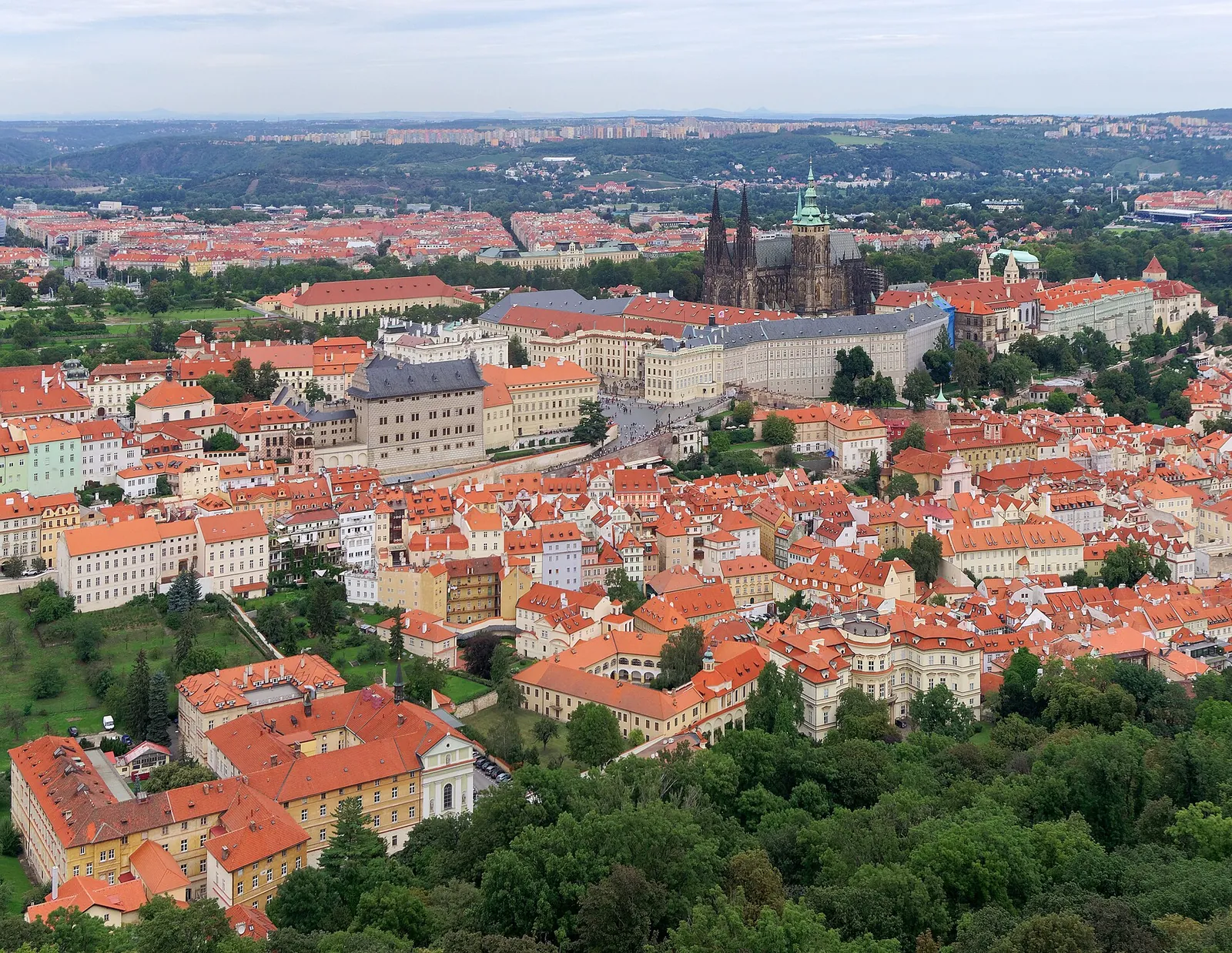 Prague Castle and red rooftops seen from Petřín