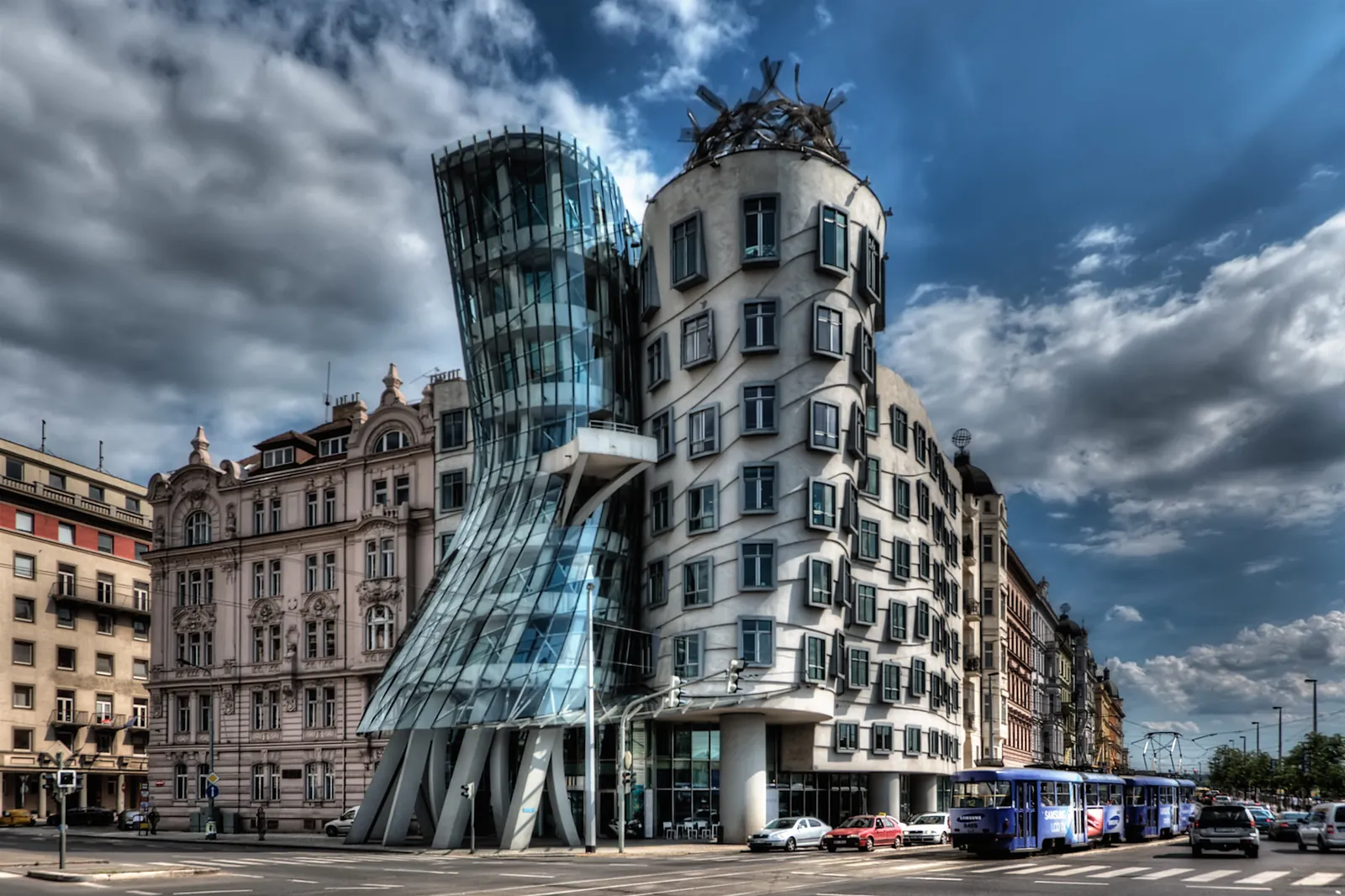 The Dancing House on the Vltava embankment
