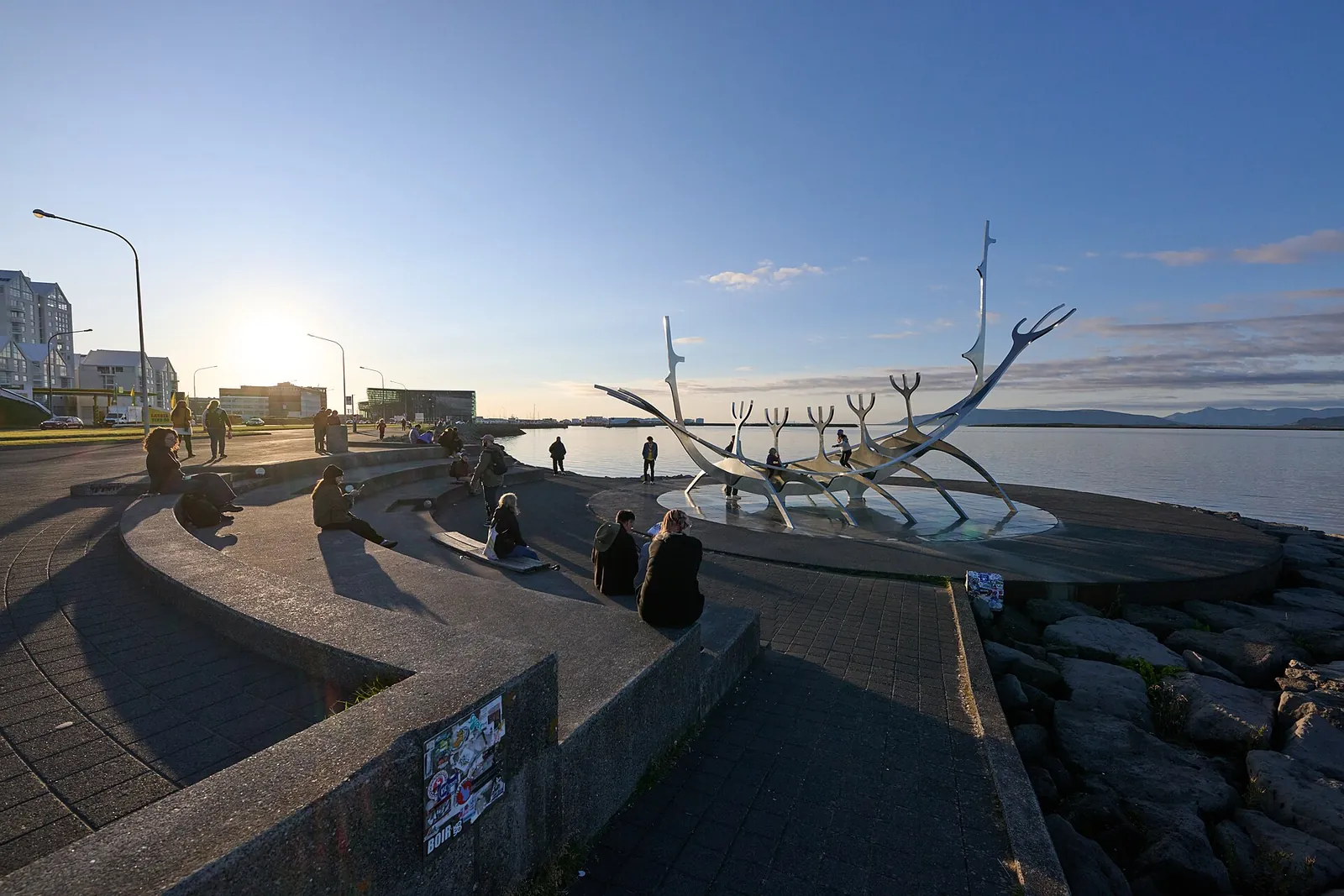 The Sun Voyager sculpture glinting by the sea