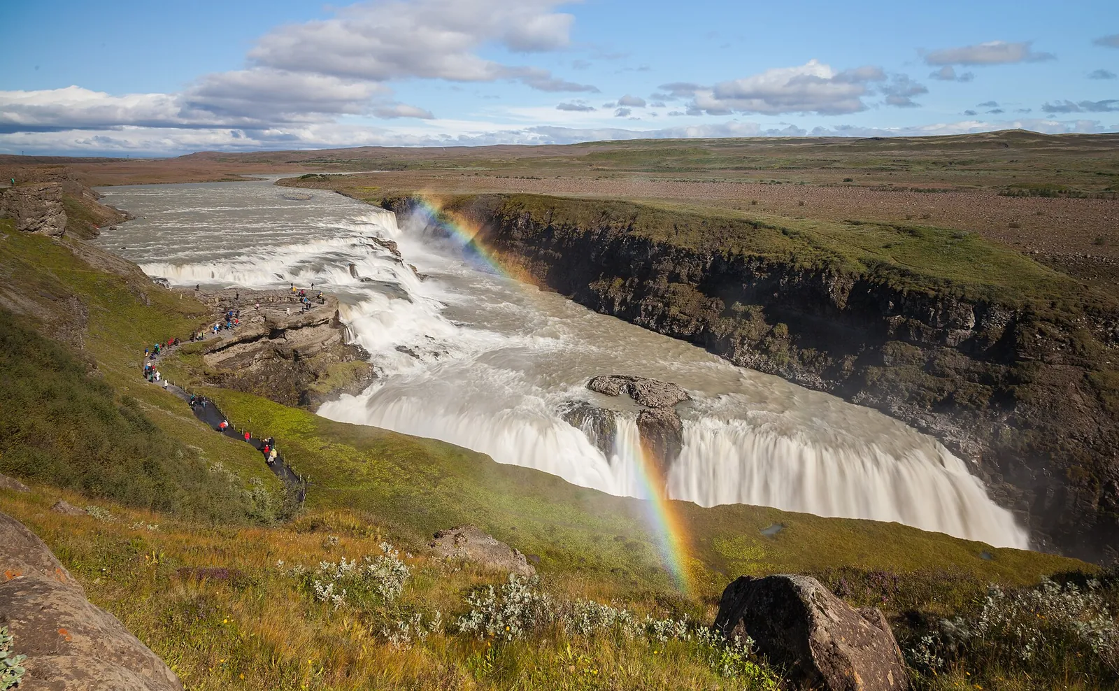 A rainbow over the two-step Gullfoss waterfall