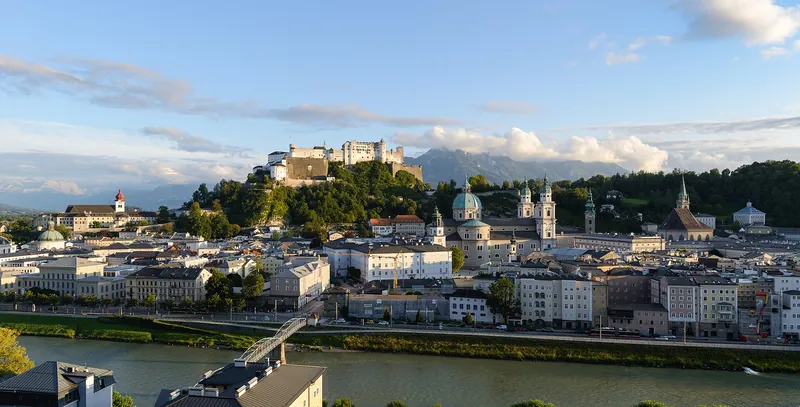 Salzburg's Old Town and fortress in golden evening light