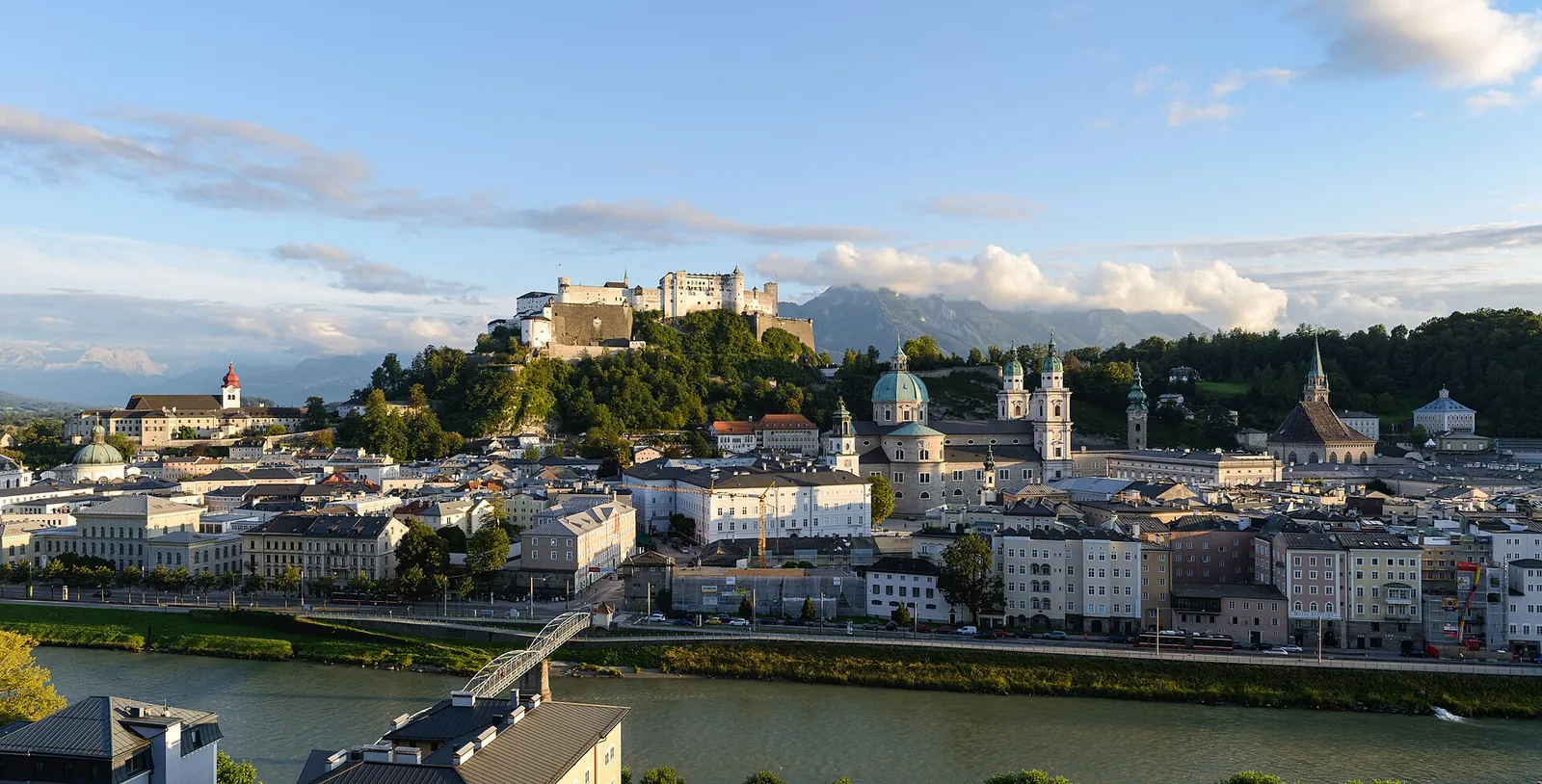 Salzburg's Old Town and fortress in golden evening light