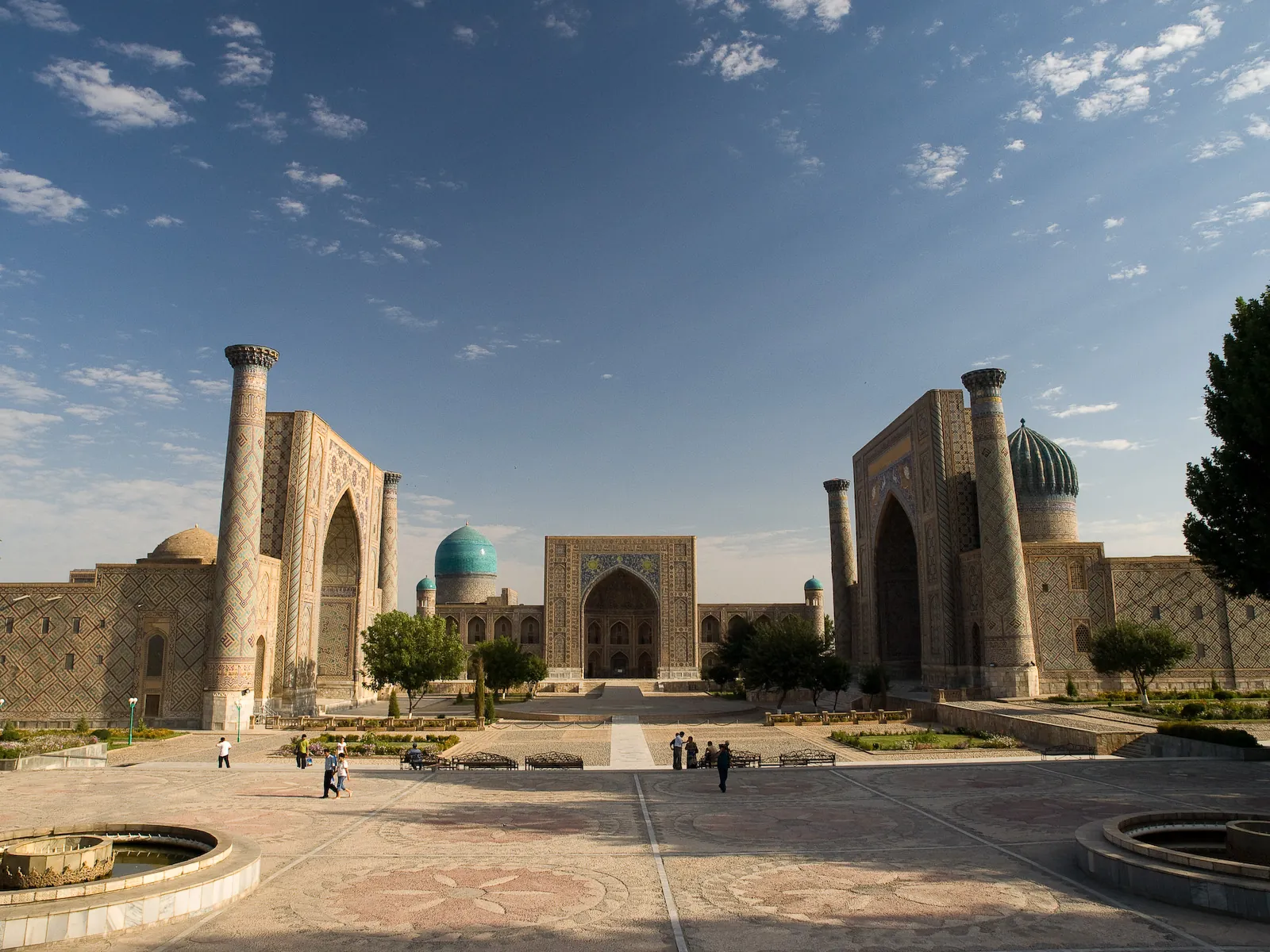 Registan Square in Samarkand under a sunny sky