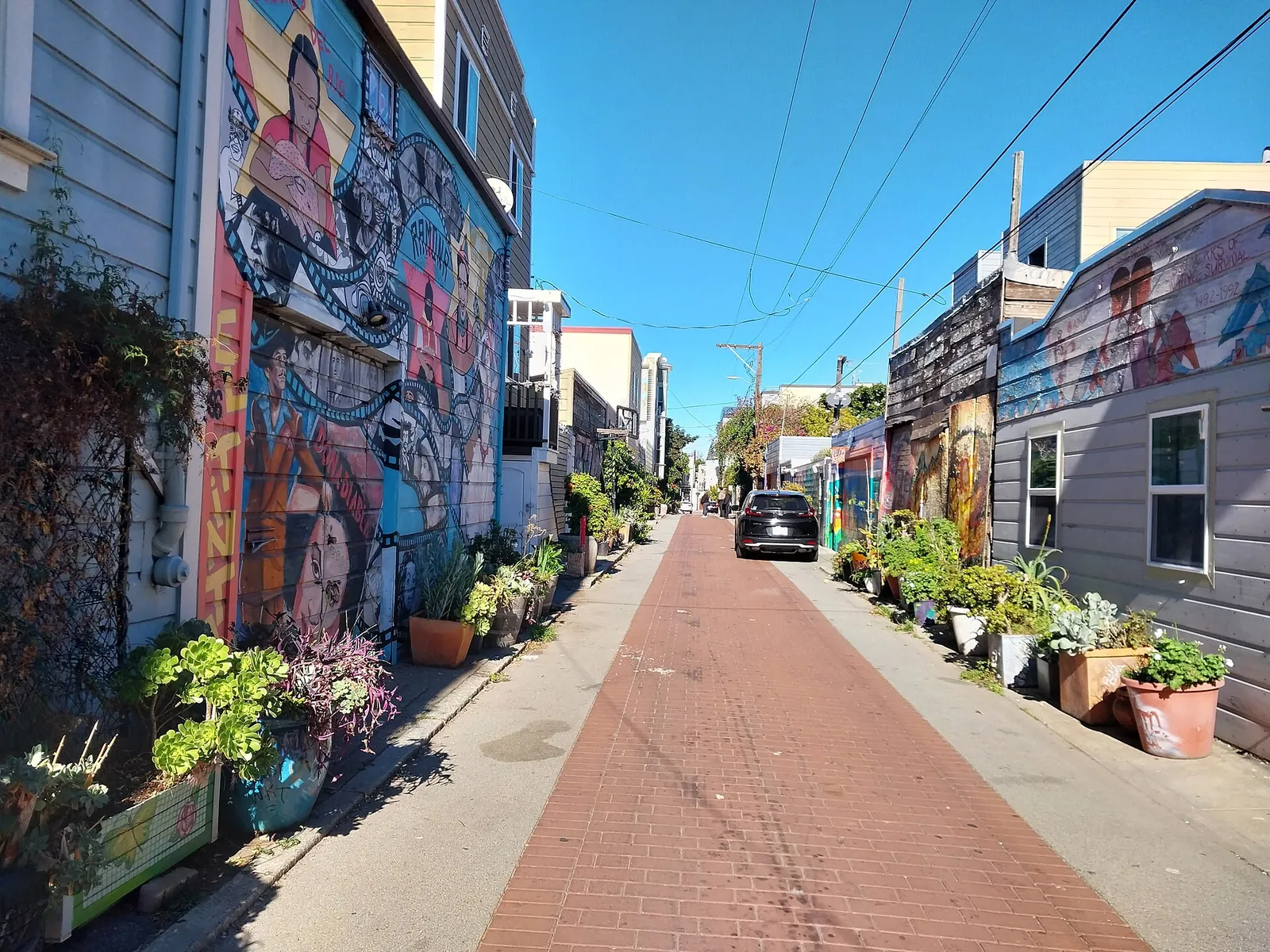 Colourful murals lining Balmy Alley in the Mission