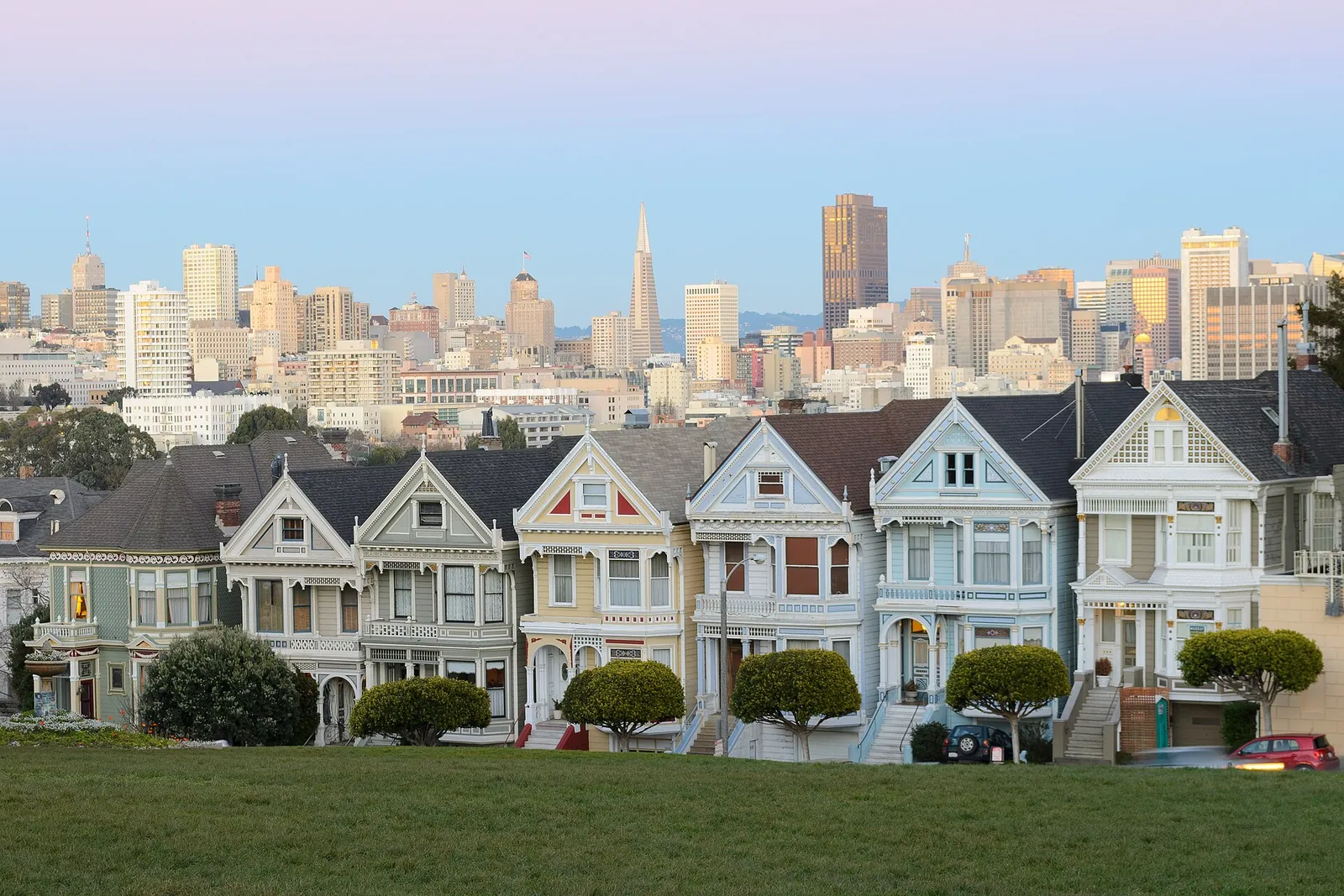 The Painted Ladies with downtown San Francisco behind