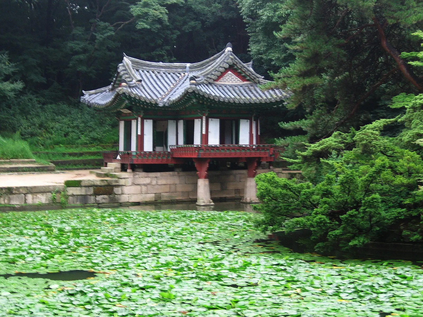 Buyongjeong pavilion by the lotus pond in the Secret Garden