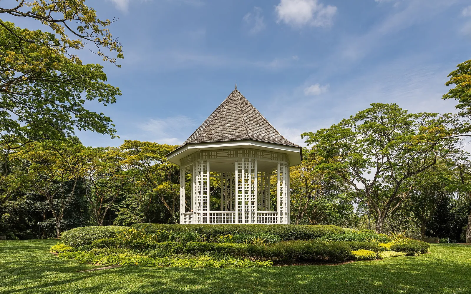 The white bandstand at Singapore Botanic Gardens