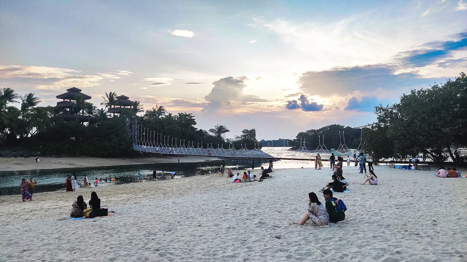Soft sand and sunset sky on Palawan Beach, Sentosa