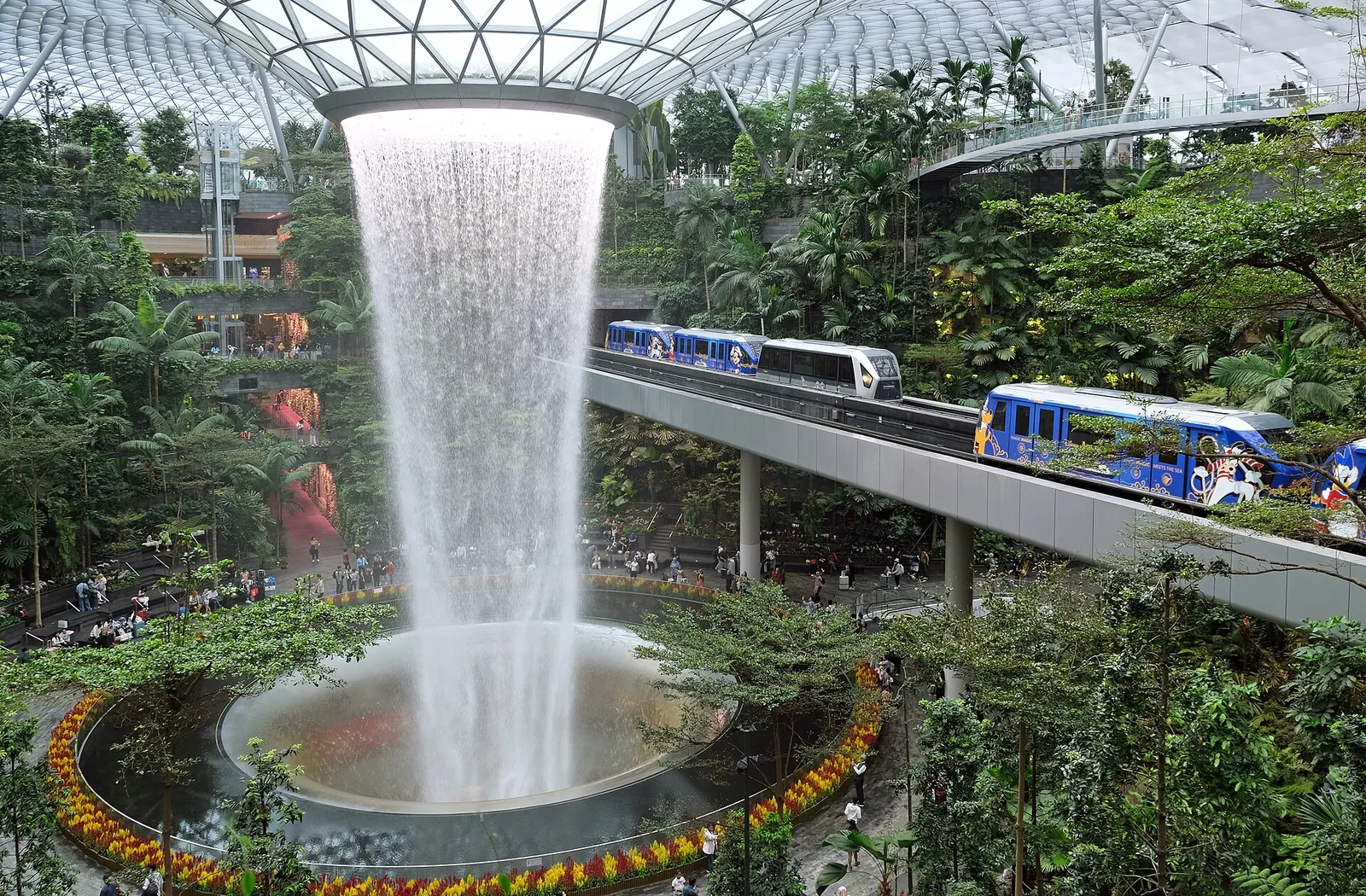 The Rain Vortex waterfall inside Jewel Changi Airport