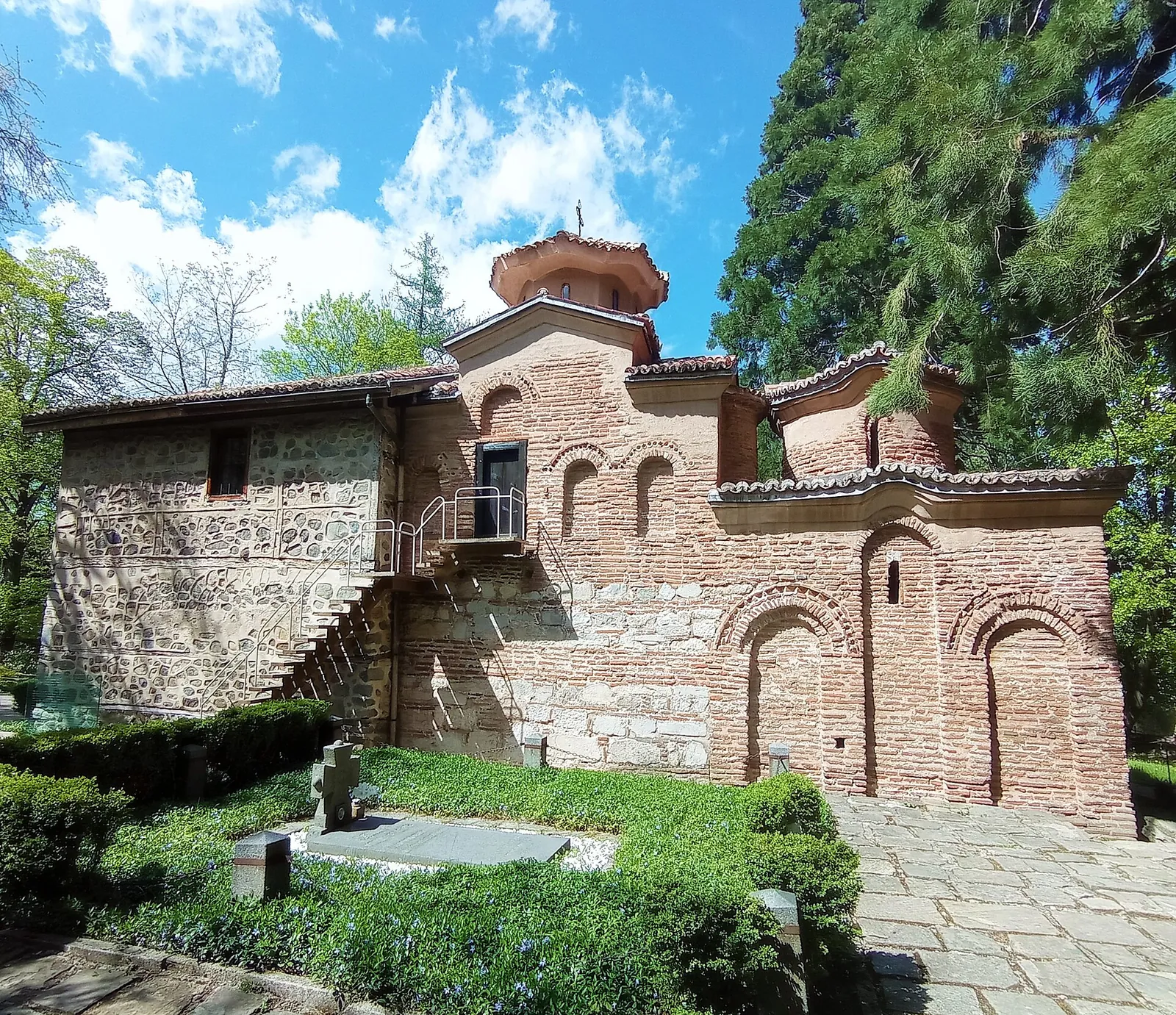 Boyana Church's brick walls in the sunshine