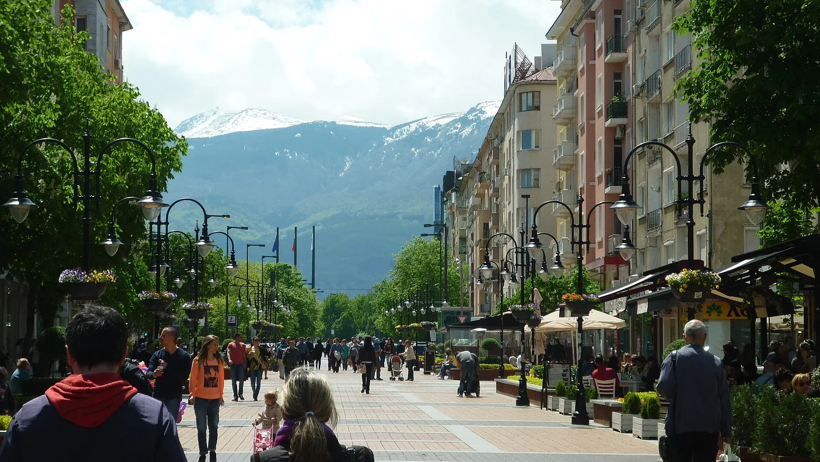 Vitosha Boulevard with Vitosha mountain beyond