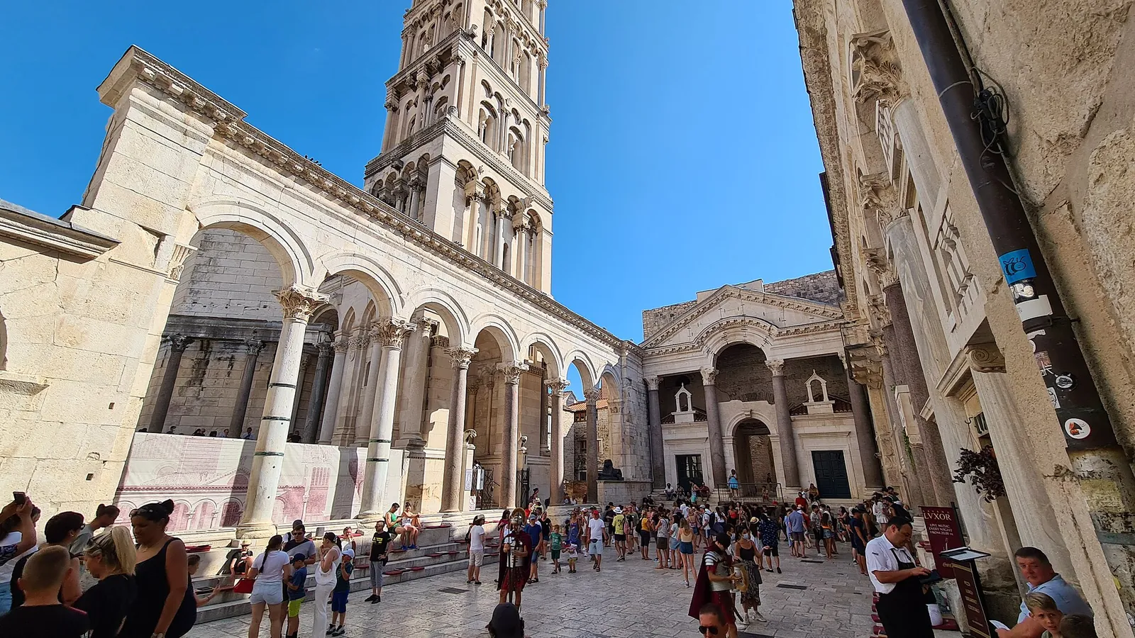 The Peristyle and cathedral bell tower in Diocletian's Palace