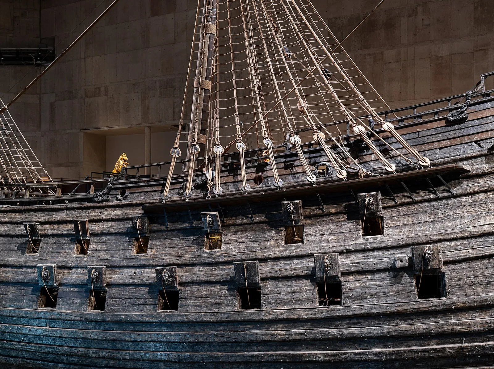 The 17th-century warship Vasa inside the Vasa Museum