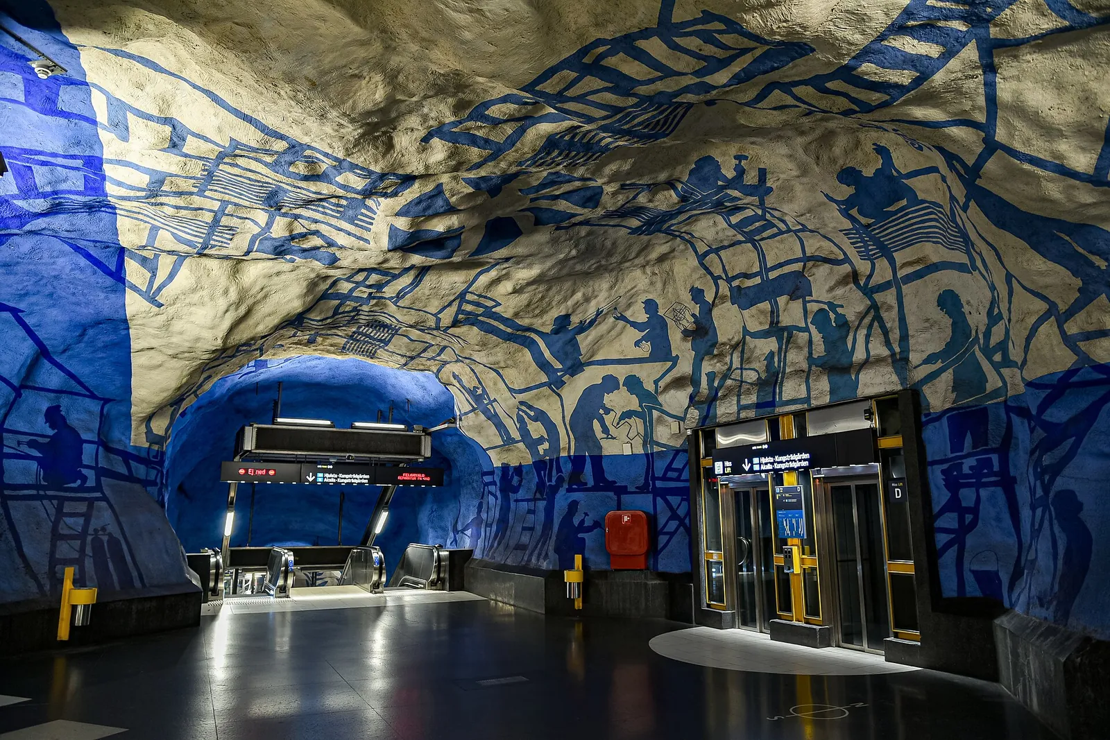 Blue cave-like art at T-Centralen metro station