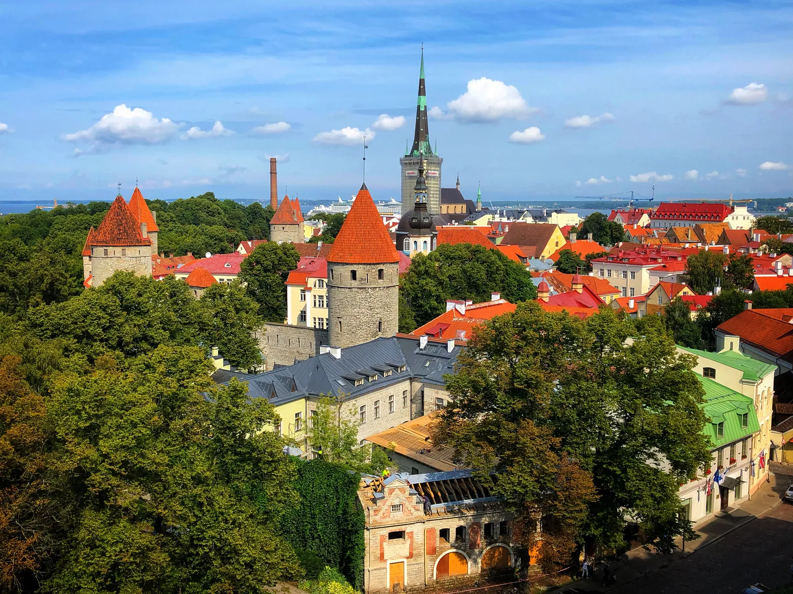 Red roofs and spires of Tallinn's Old Town in summer