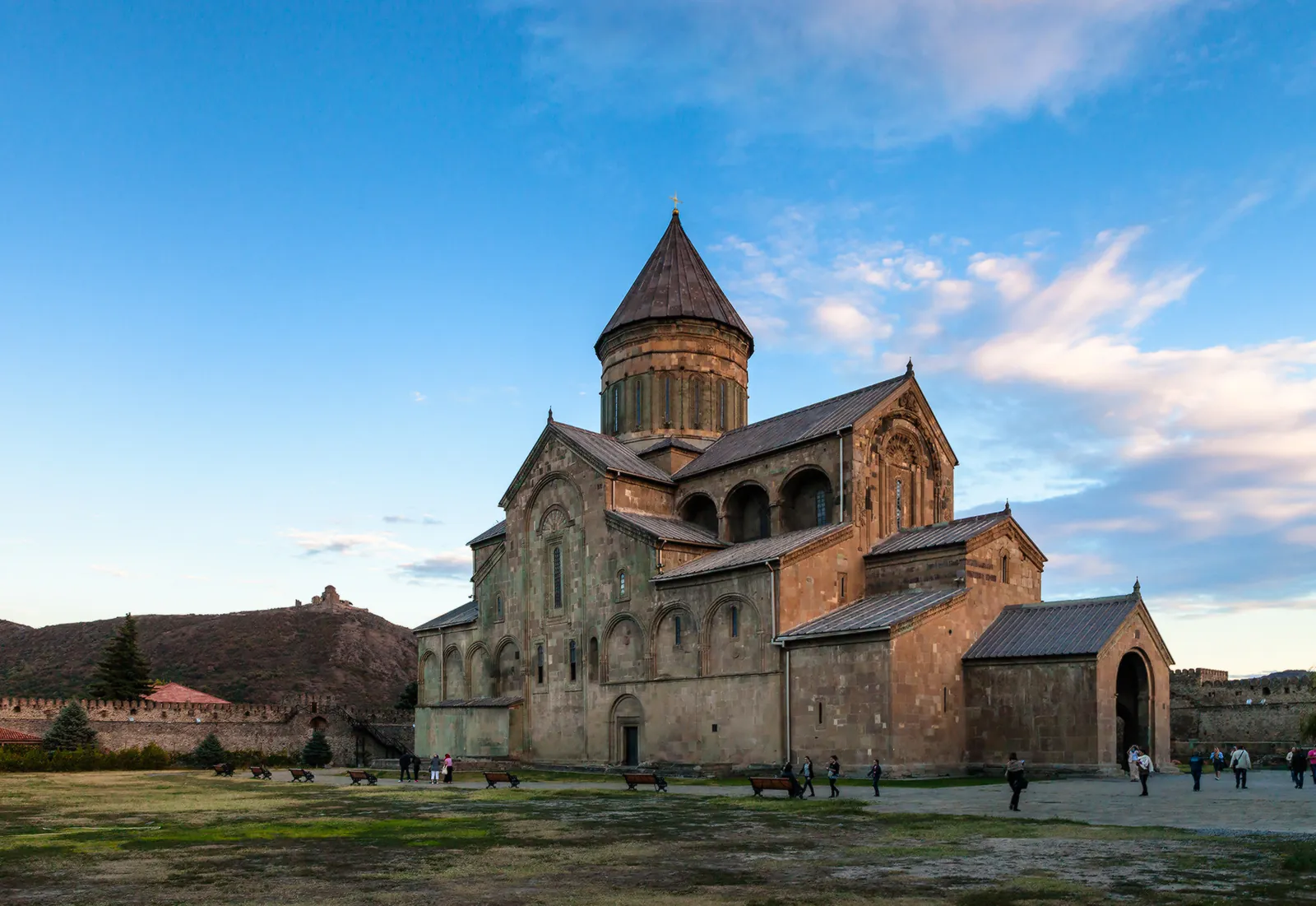 Svetitskhoveli Cathedral glowing in soft evening light