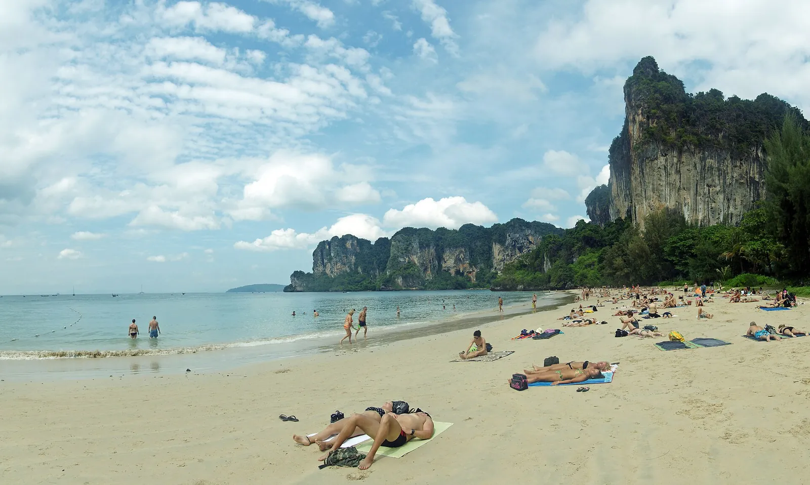 Limestone cliffs over the sand at Railay Beach