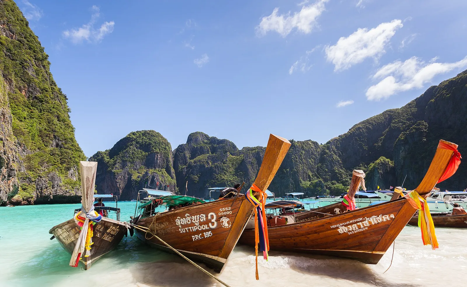 Colourful longtail boats on Maya Bay, Phi Phi Leh