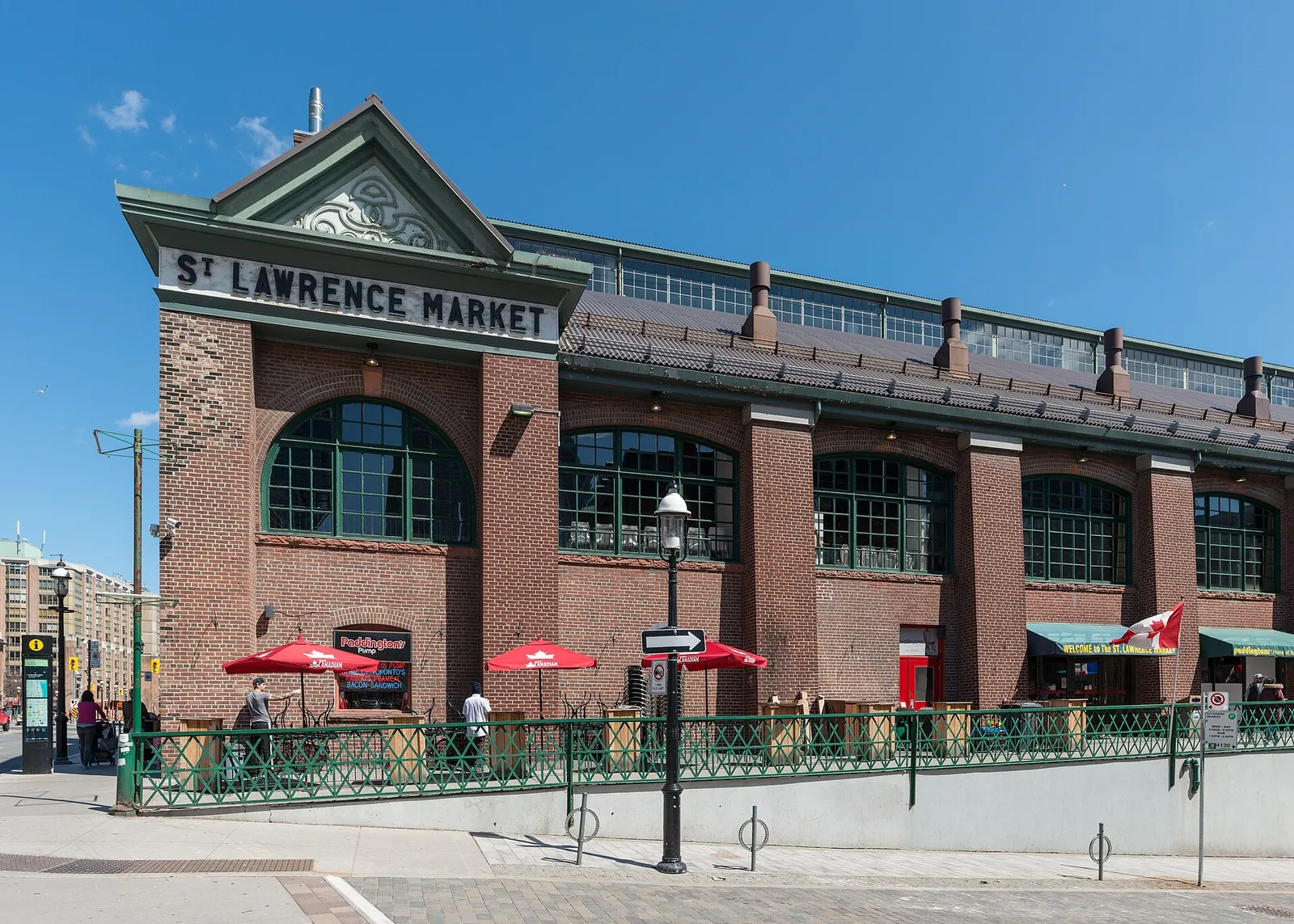 St. Lawrence Market's red-brick hall on a sunny day