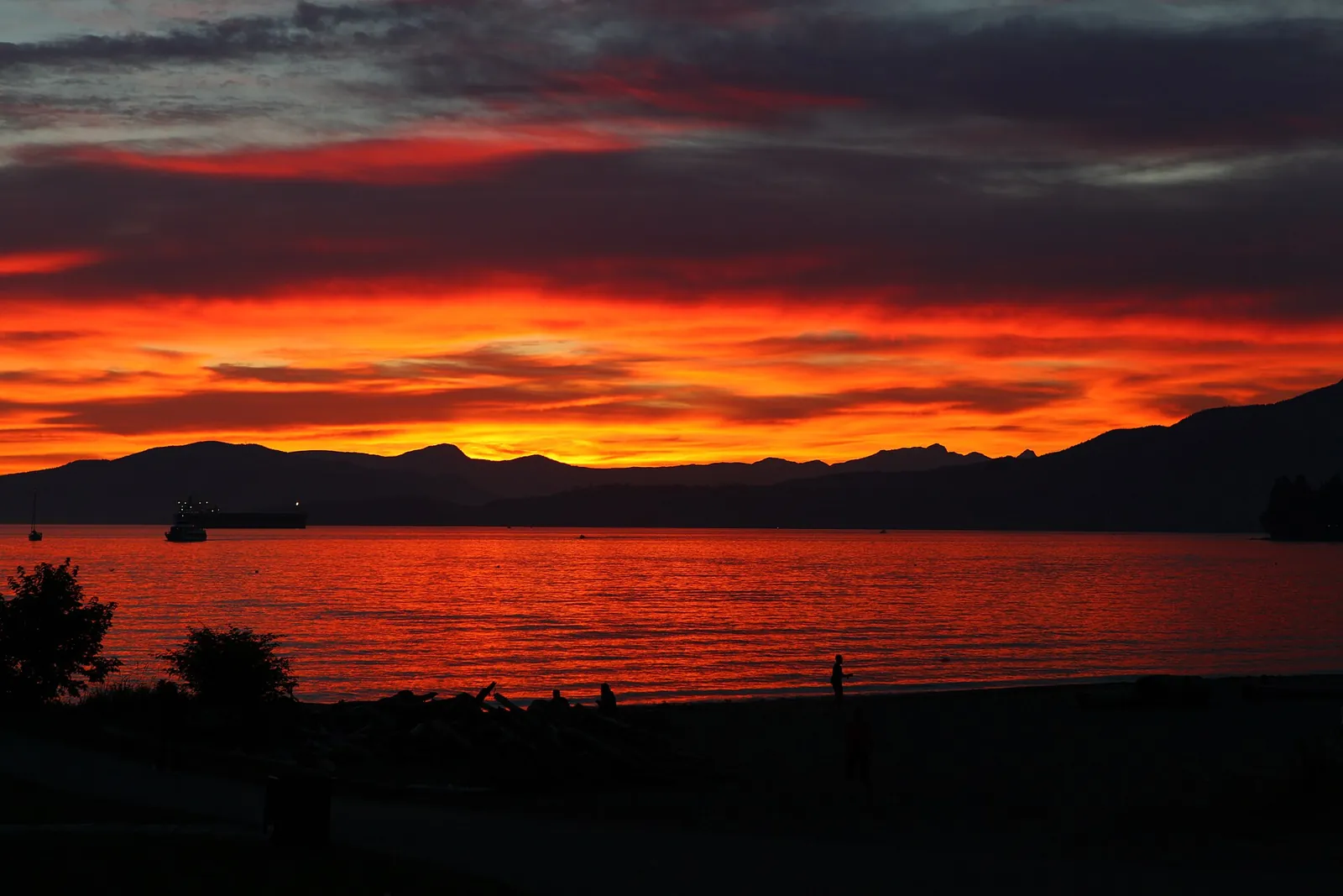 Fiery sunset over English Bay