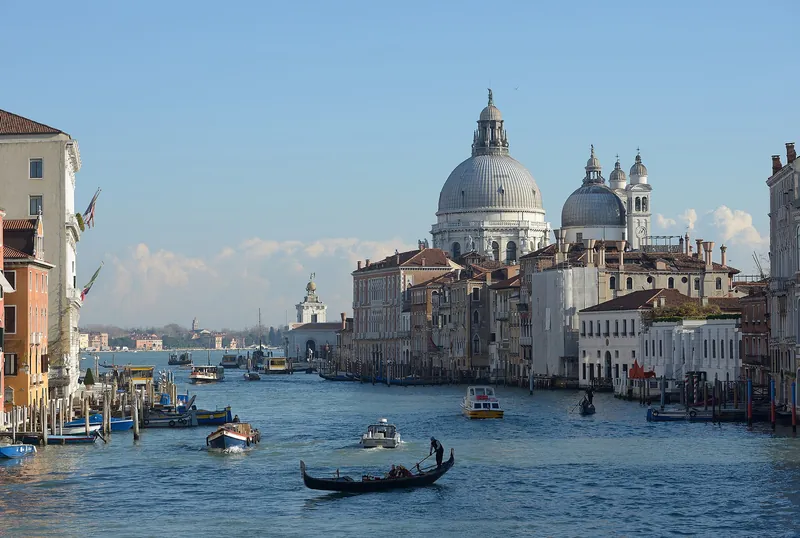 The Grand Canal and Salute domes under a bright blue sky