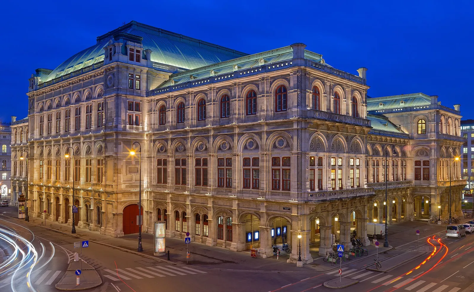 The Vienna State Opera glowing at blue hour