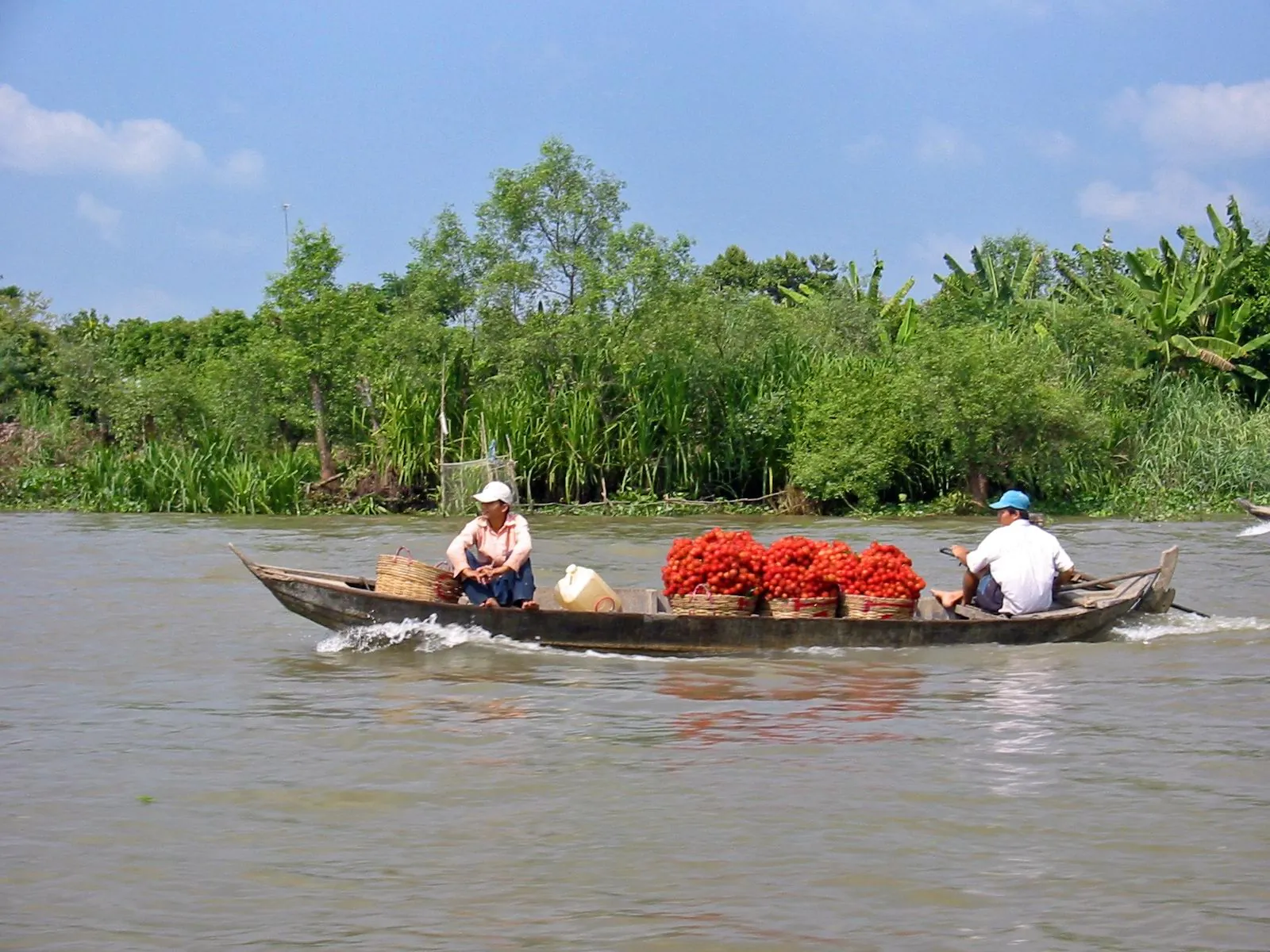 A boat loaded with produce on a Mekong Delta waterway