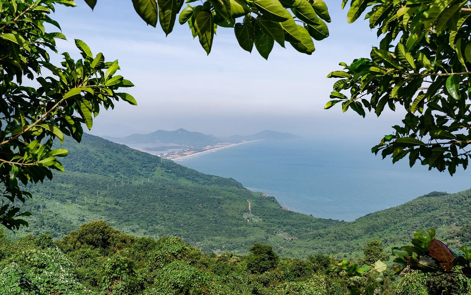 Green hills and blue sea from the Hai Van Pass