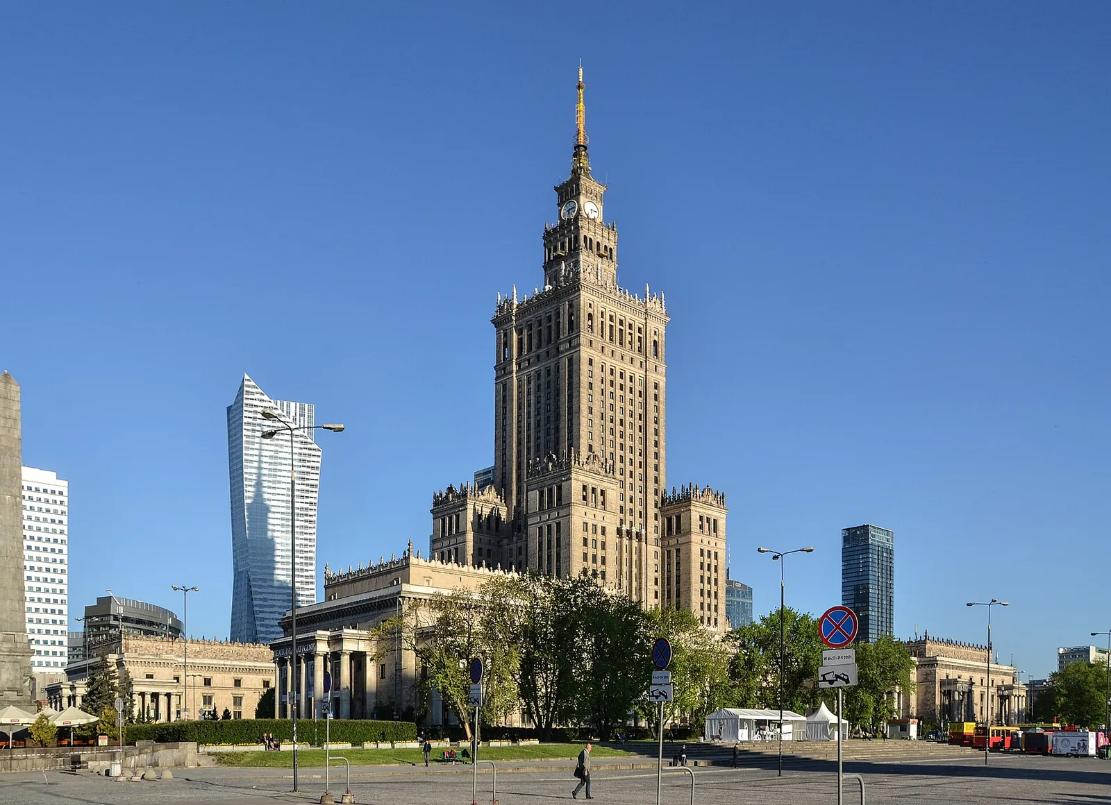 The Palace of Culture and Science against a blue sky