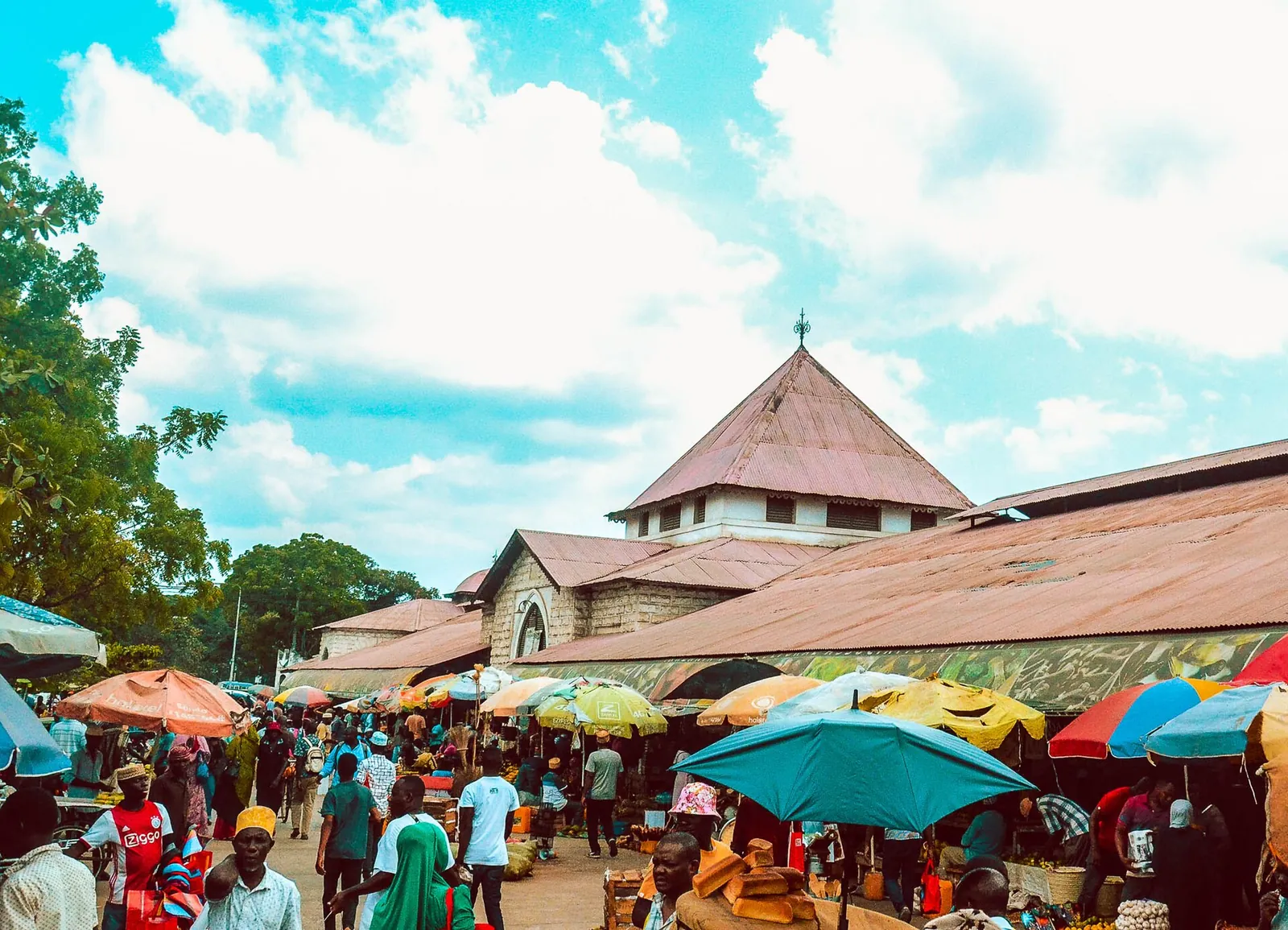 Colourful umbrellas outside Darajani market