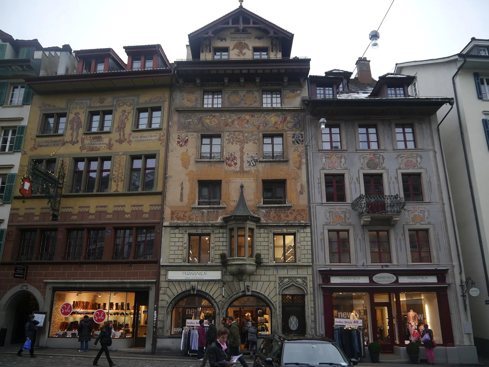 Painted facades on Lucerne's Weinmarkt square